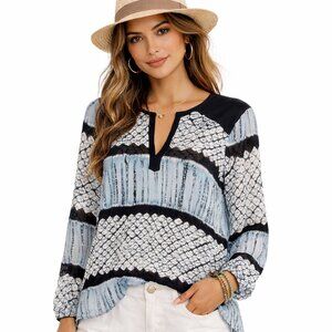 Calypso St. Barth Geometric 100% Silk Sheer Resort Wear Blouse - Size Small EUC